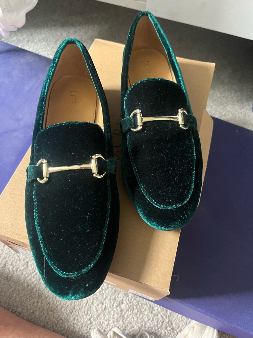 J. Crew Emerald Green Velvet Horsebit Loafers